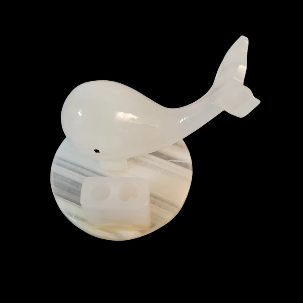 Vintage Marble Carved Whale Pencil Holder